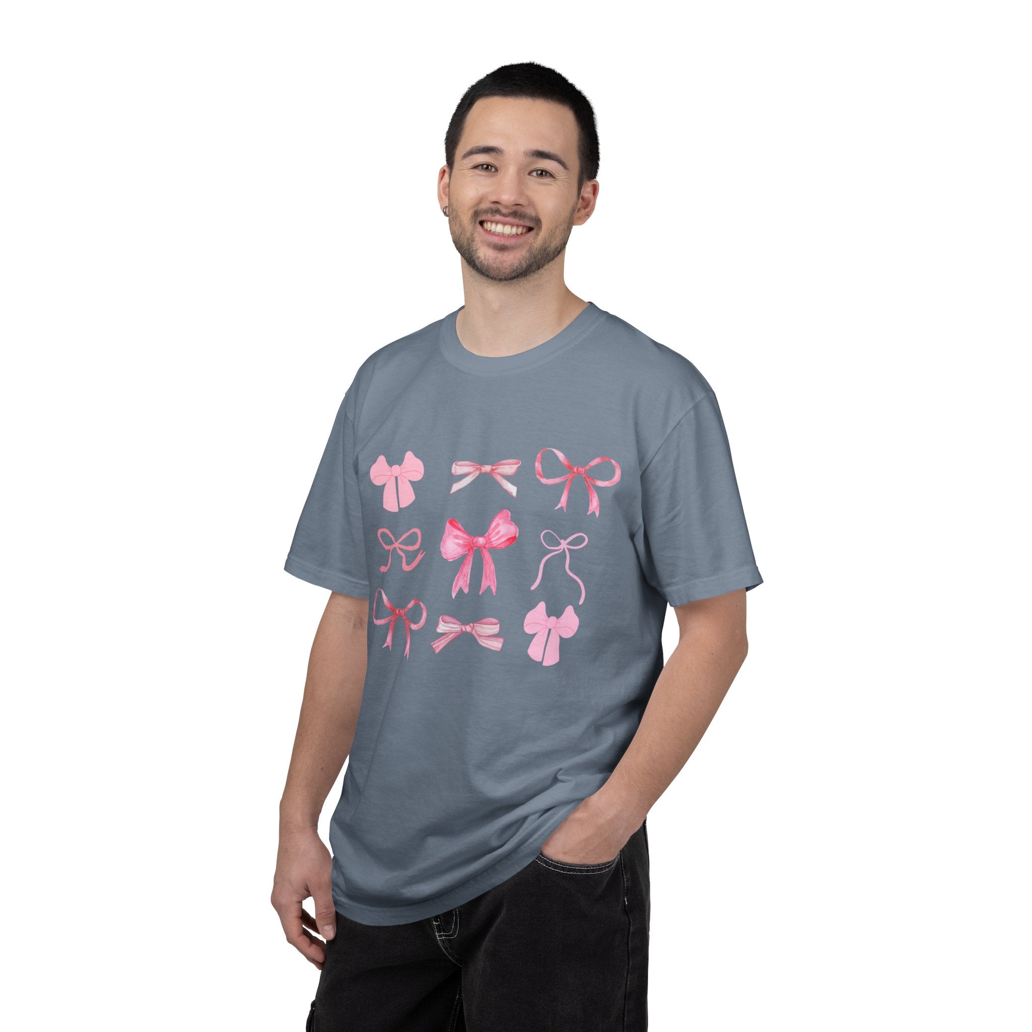 Pink Bow Pattern T-shirt | Cute Ribbon Graphic Tee for Valentine's Day