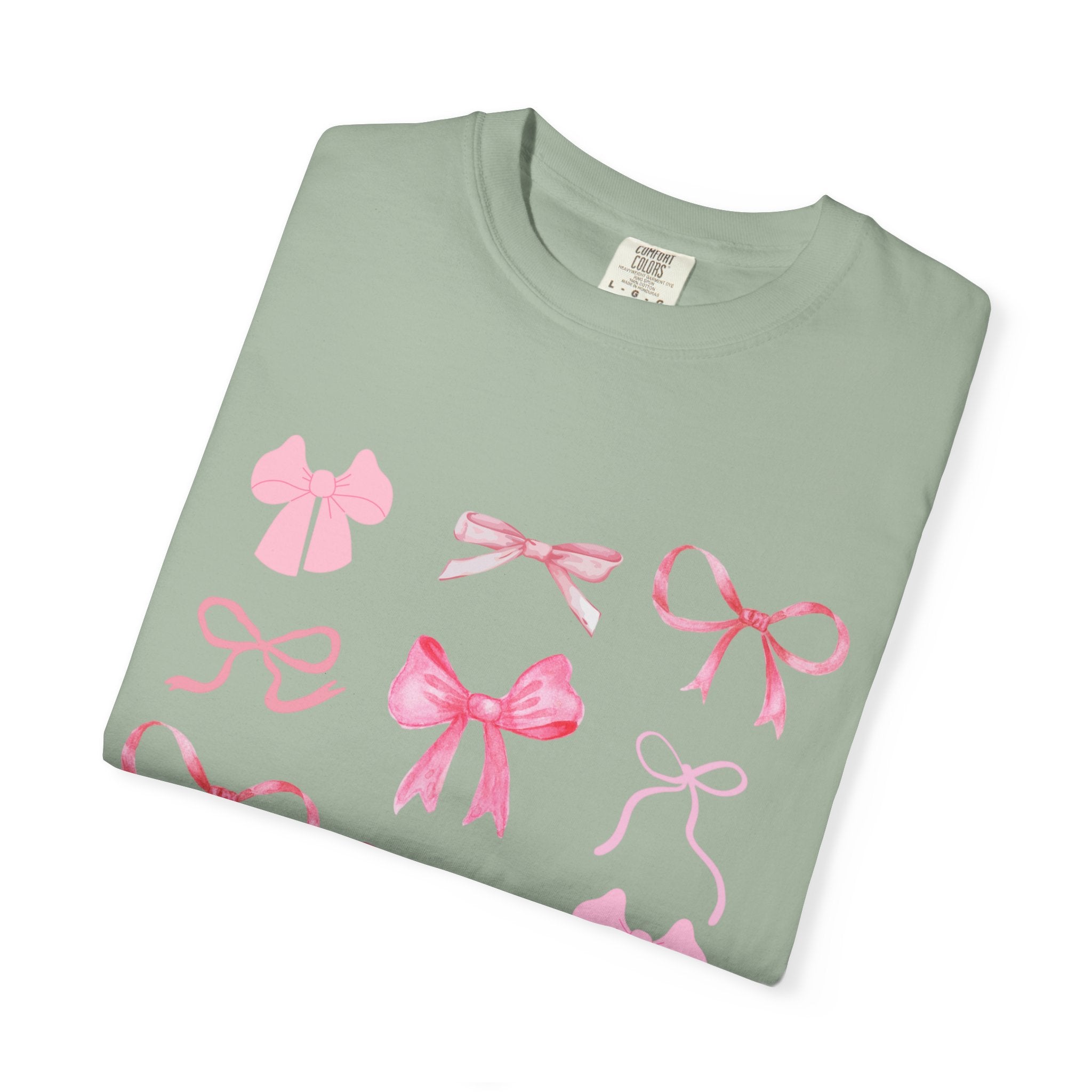 Pink Bow Pattern T-shirt | Cute Ribbon Graphic Tee for Valentine's Day