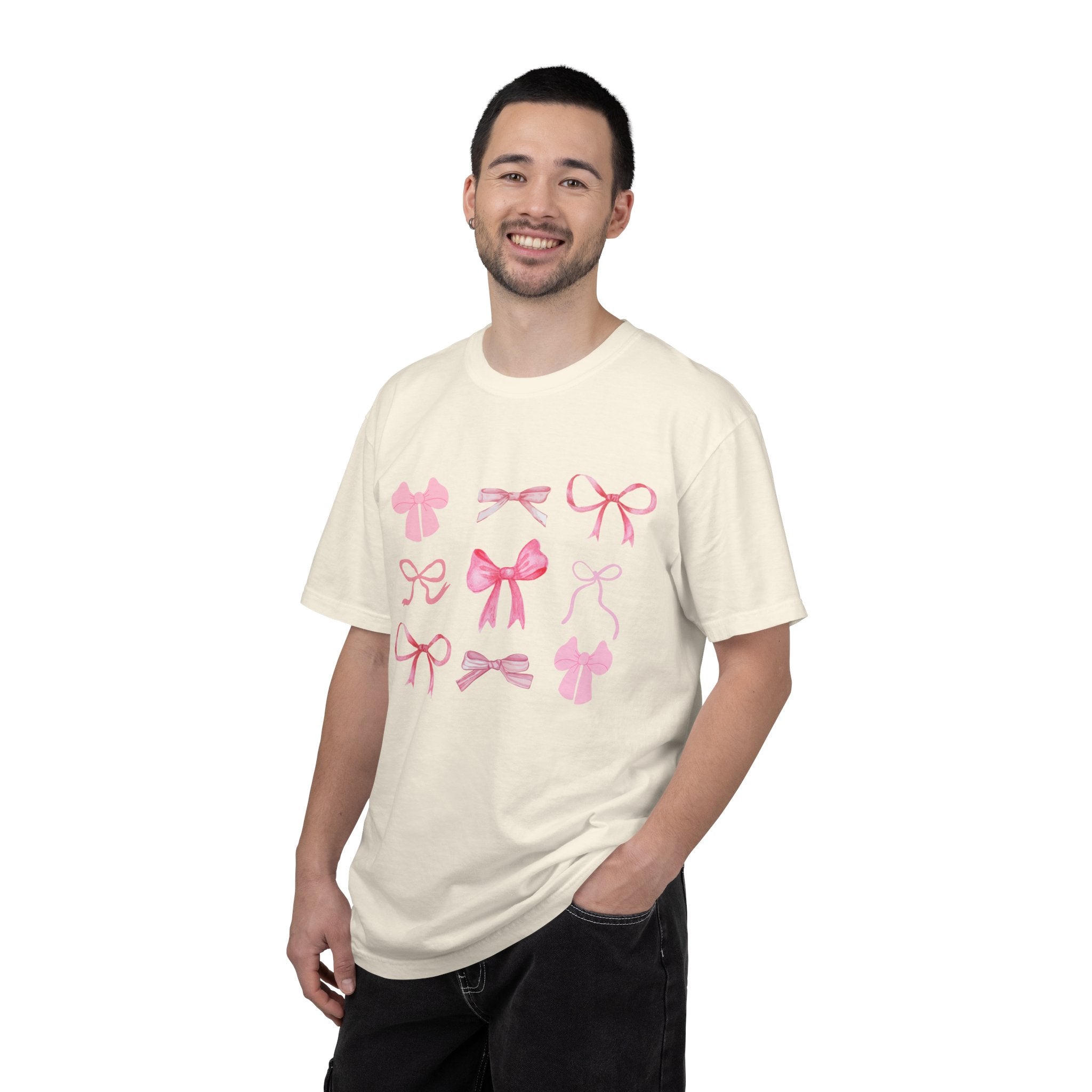 Pink Bow Pattern T-shirt | Cute Ribbon Graphic Tee for Valentine's Day