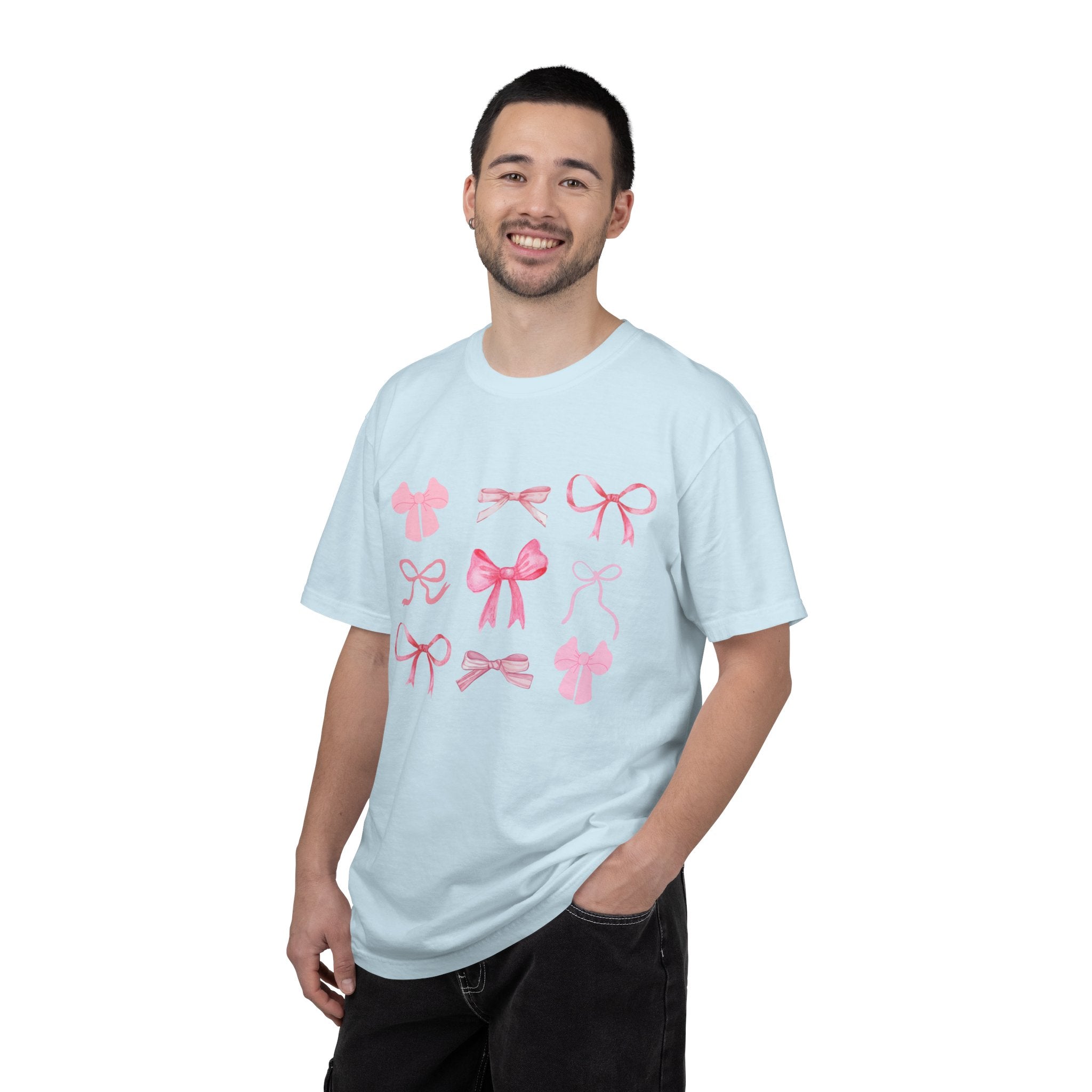 Pink Bow Pattern T-shirt | Cute Ribbon Graphic Tee for Valentine's Day