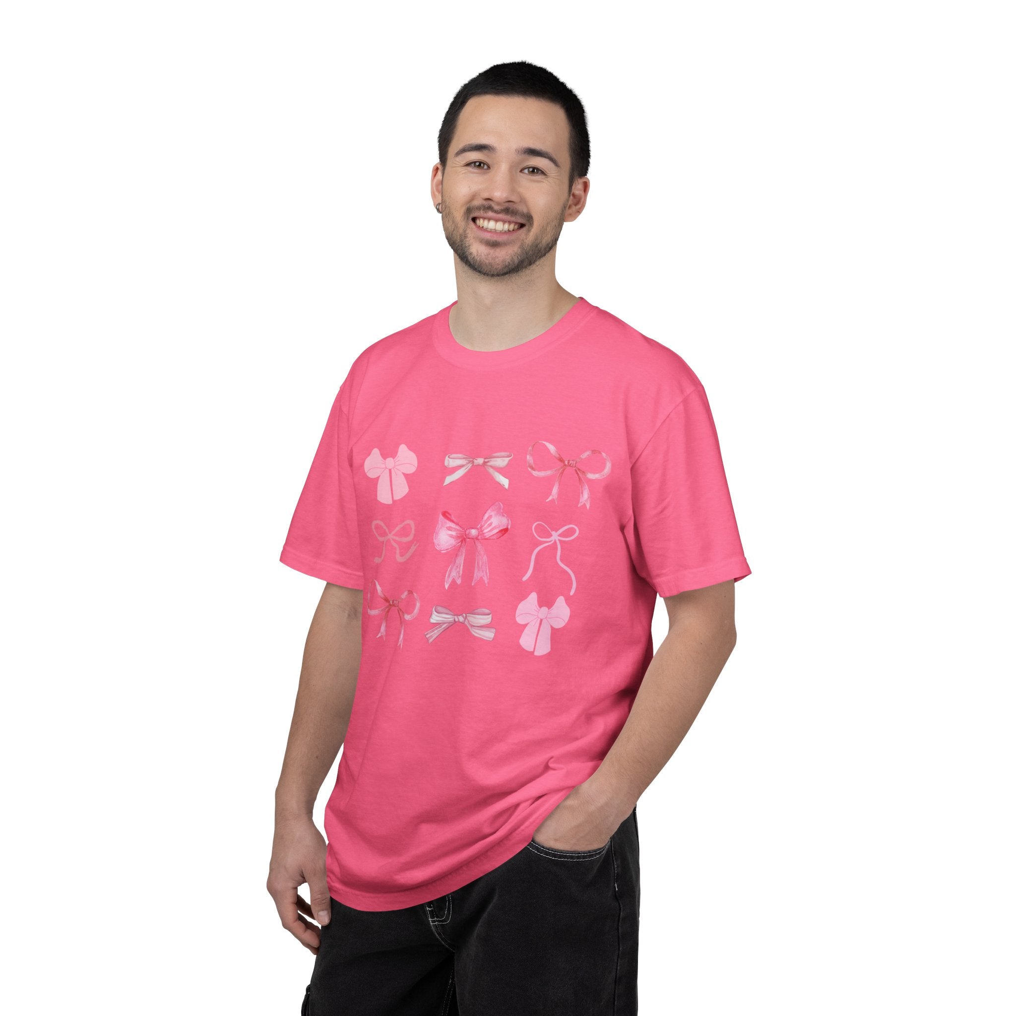 Pink Bow Pattern T-shirt | Cute Ribbon Graphic Tee for Valentine's Day
