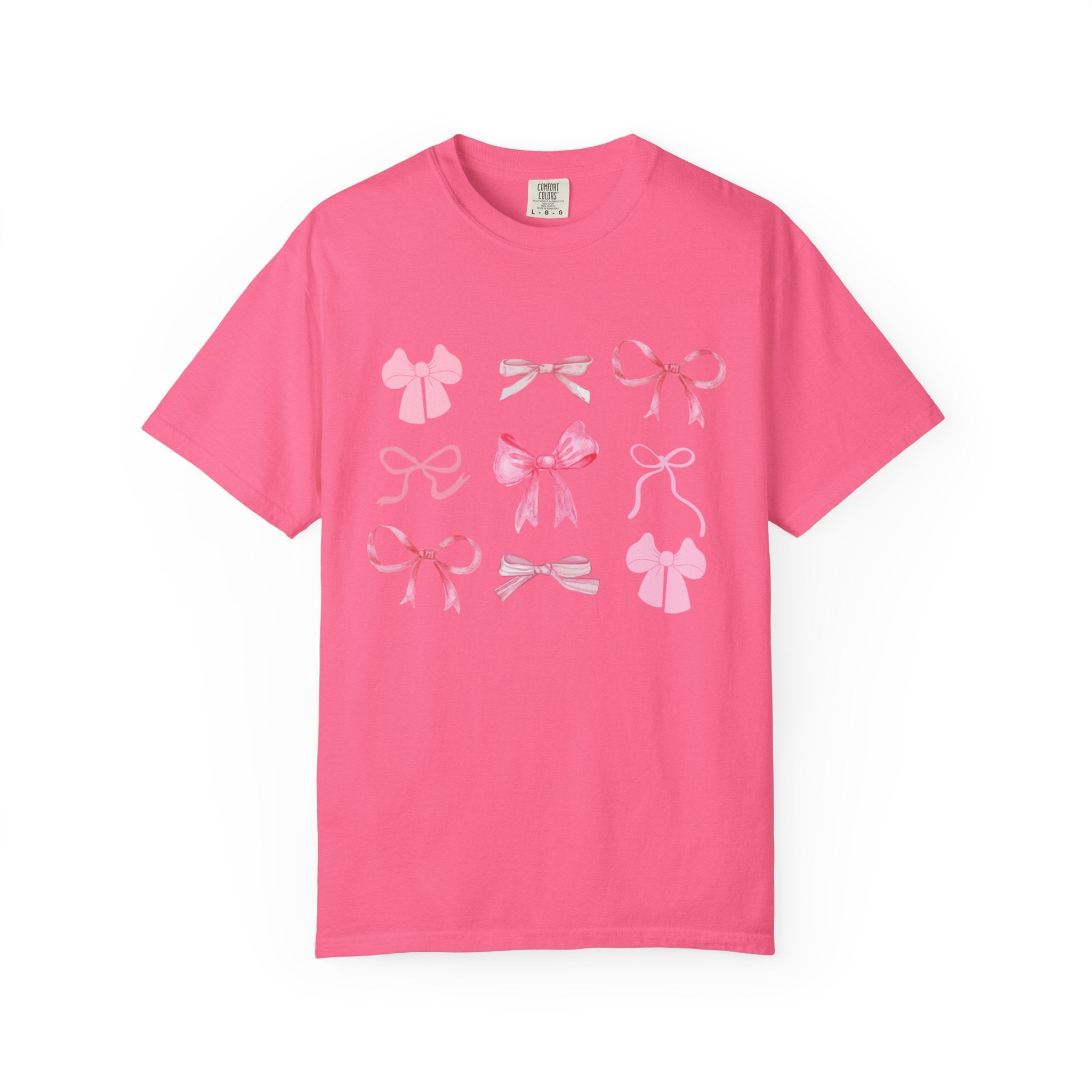 Pink Bow Pattern T-shirt | Cute Ribbon Graphic Tee for Valentine's Day