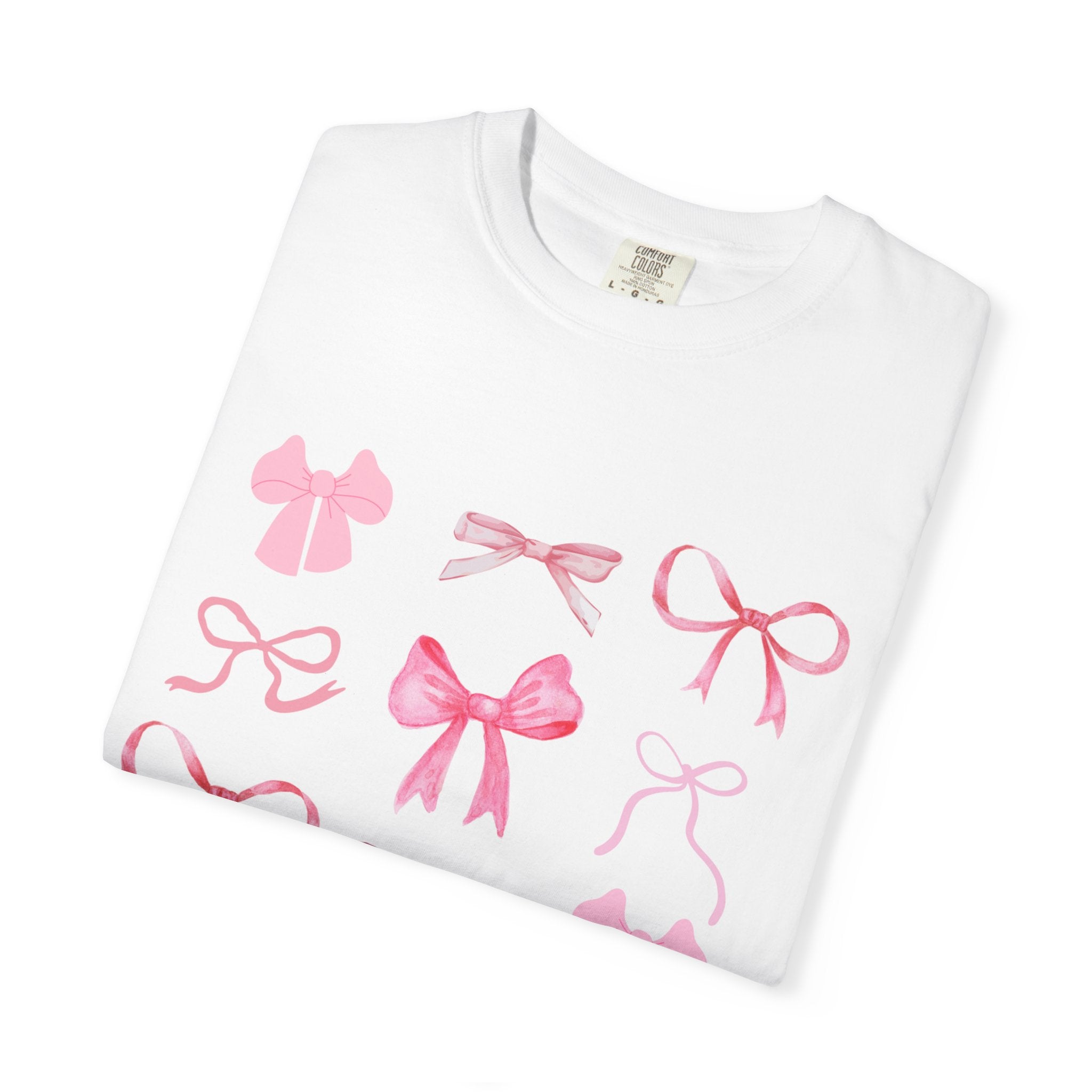 Pink Bow Pattern T-shirt | Cute Ribbon Graphic Tee for Valentine's Day