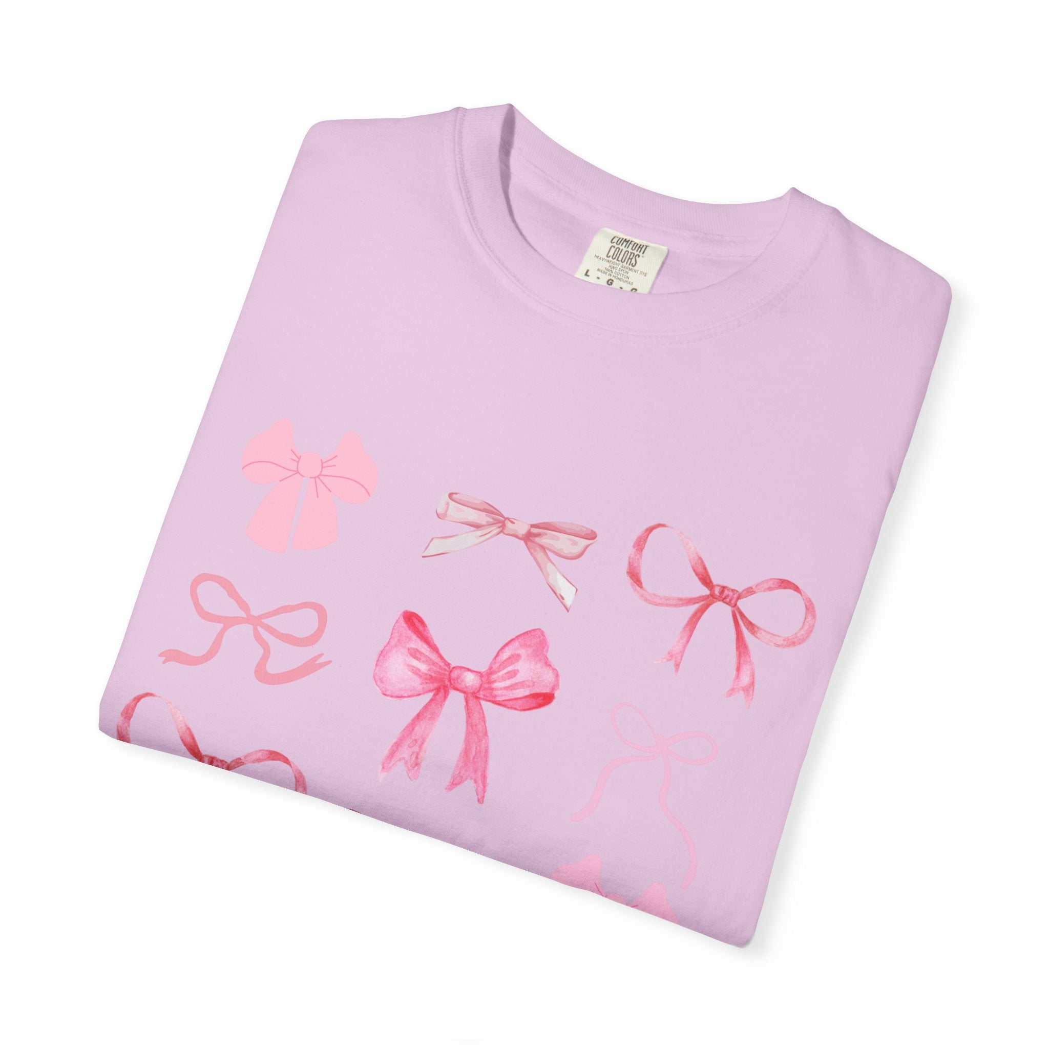 Pink Bow Pattern T-shirt | Cute Ribbon Graphic Tee for Valentine's Day