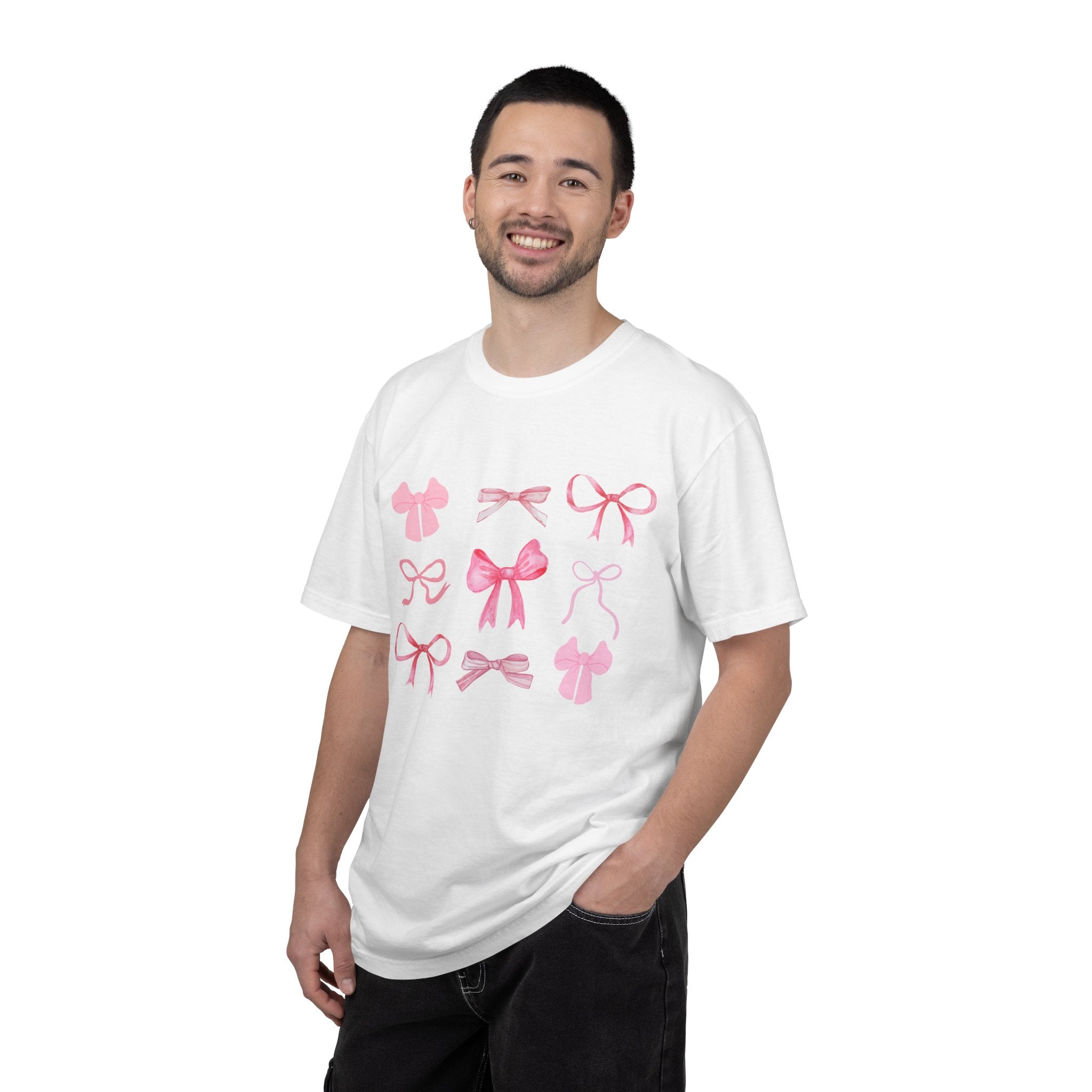 Pink Bow Pattern T-shirt | Cute Ribbon Graphic Tee for Valentine's Day