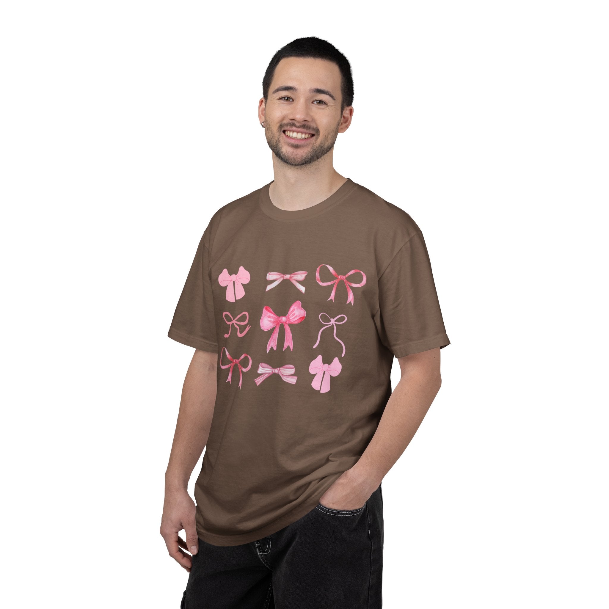Pink Bow Pattern T-shirt | Cute Ribbon Graphic Tee for Valentine's Day