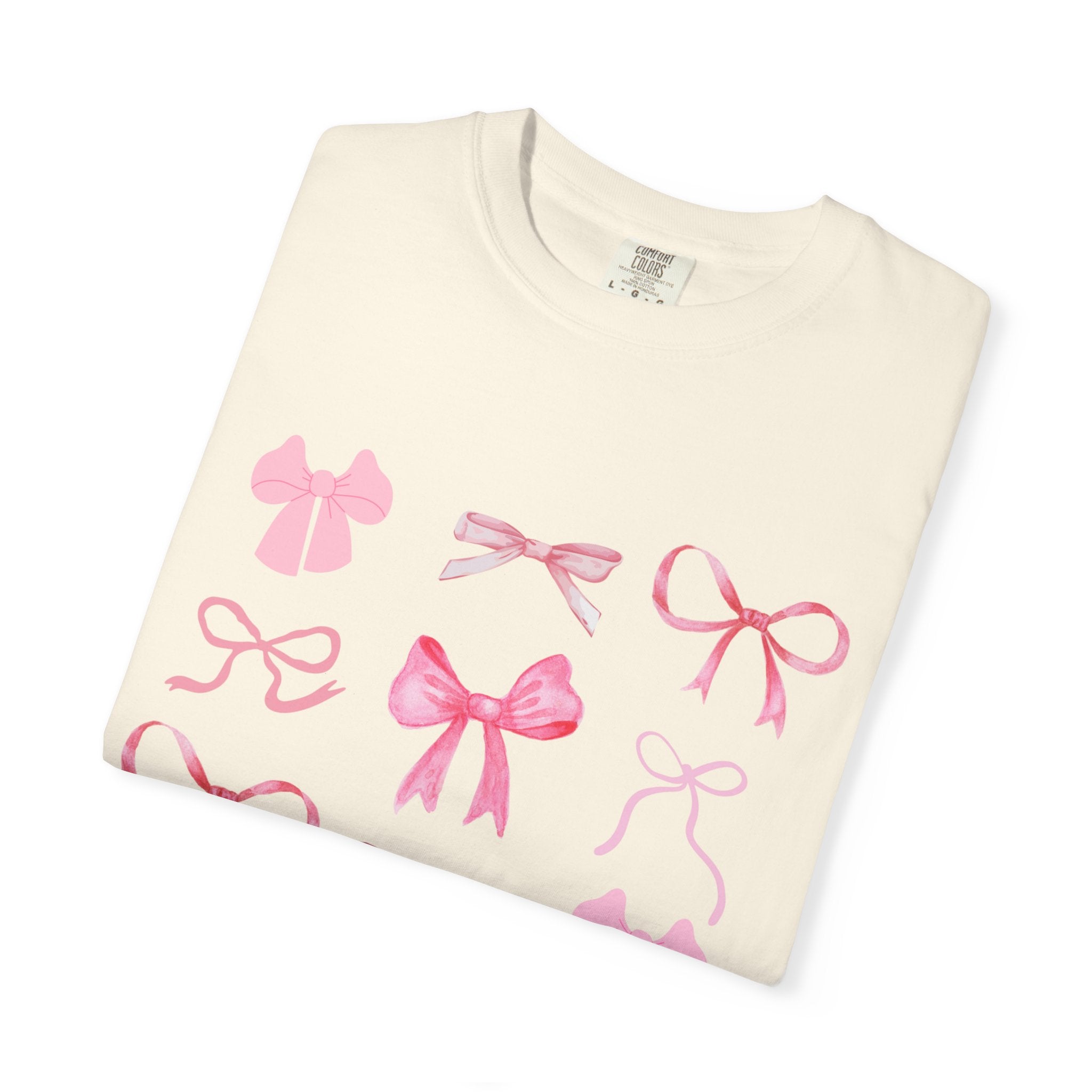 Pink Bow Pattern T-shirt | Cute Ribbon Graphic Tee for Valentine's Day