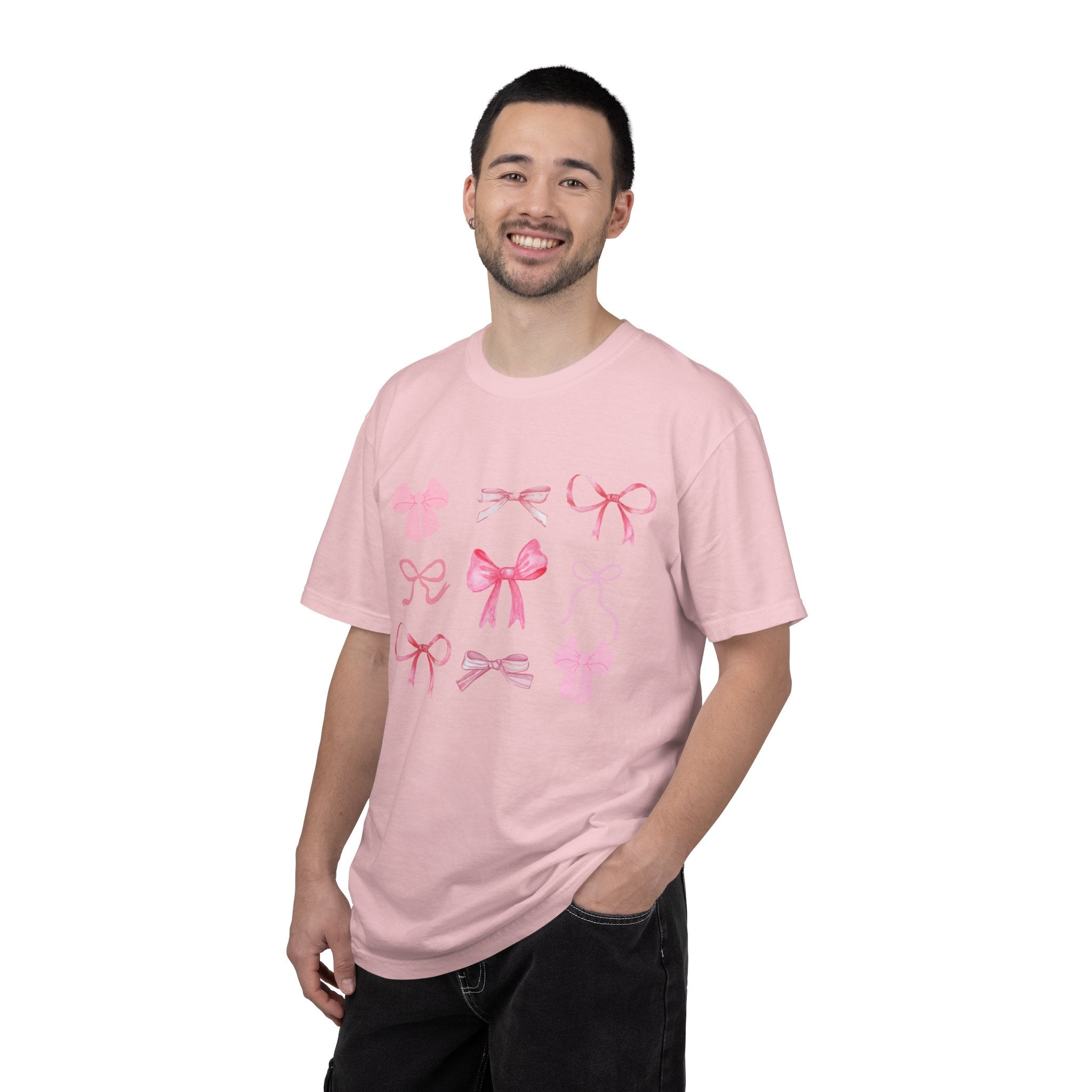 Pink Bow Pattern T-shirt | Cute Ribbon Graphic Tee for Valentine's Day