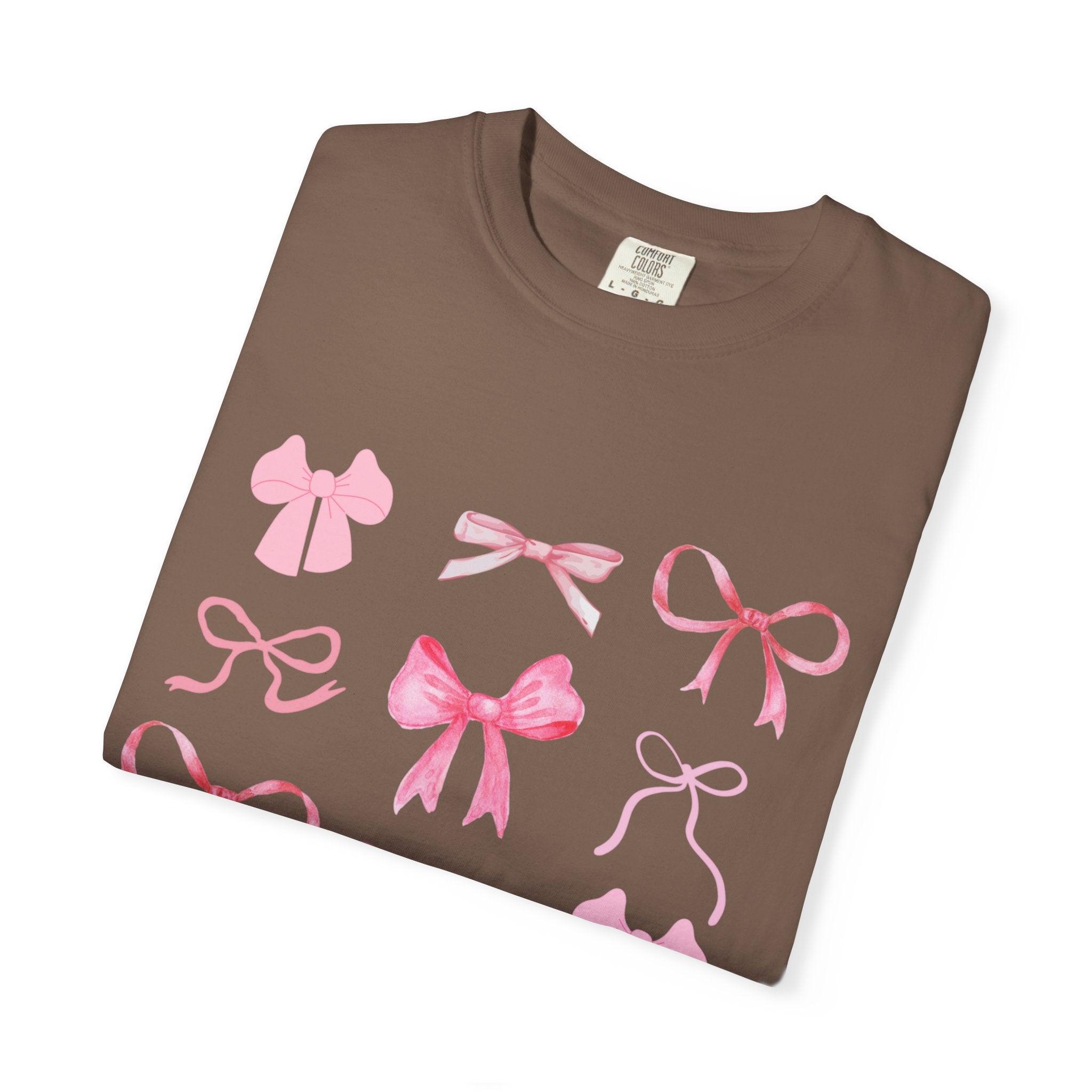 Pink Bow Pattern T-shirt | Cute Ribbon Graphic Tee for Valentine's Day