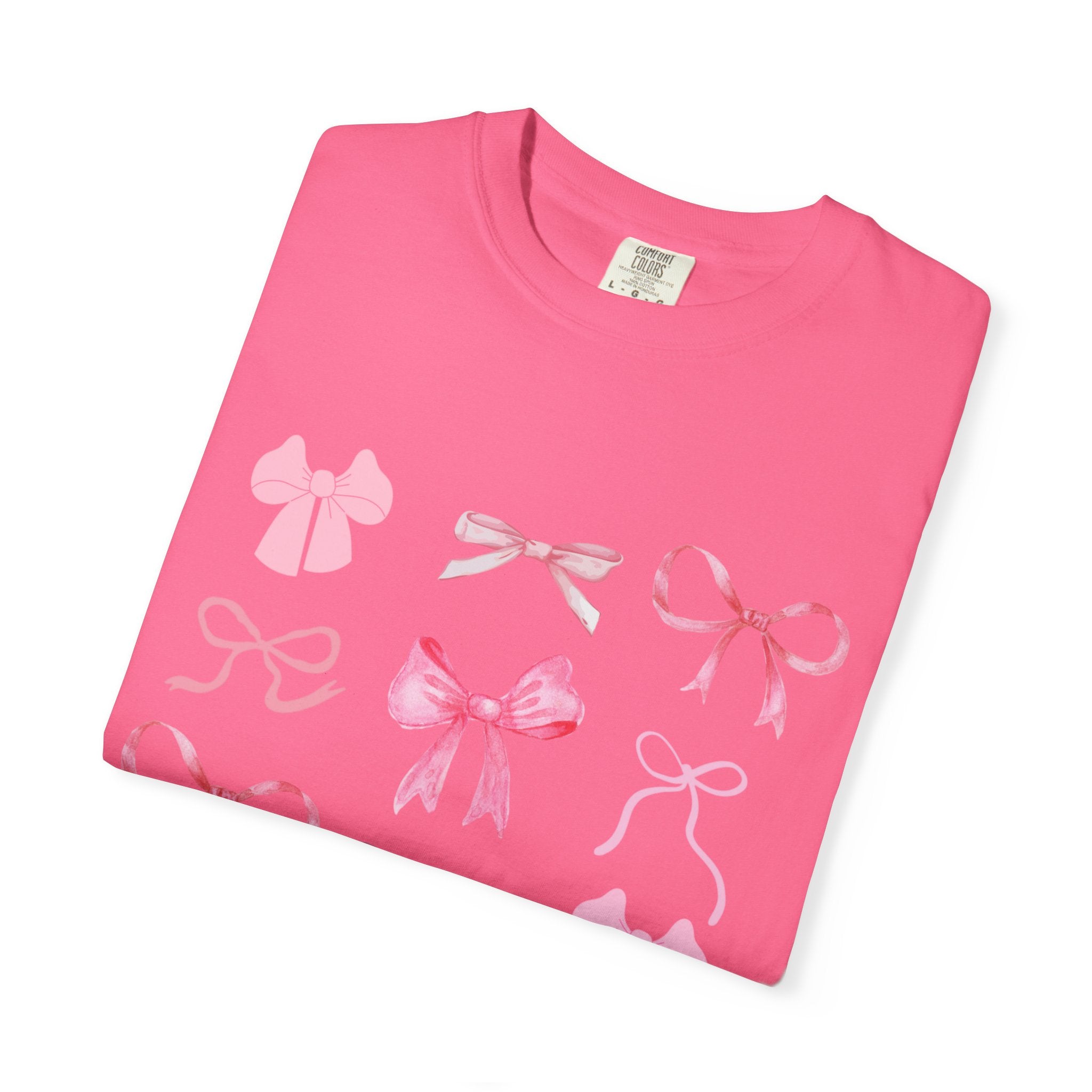 Pink Bow Pattern T-shirt | Cute Ribbon Graphic Tee for Valentine's Day