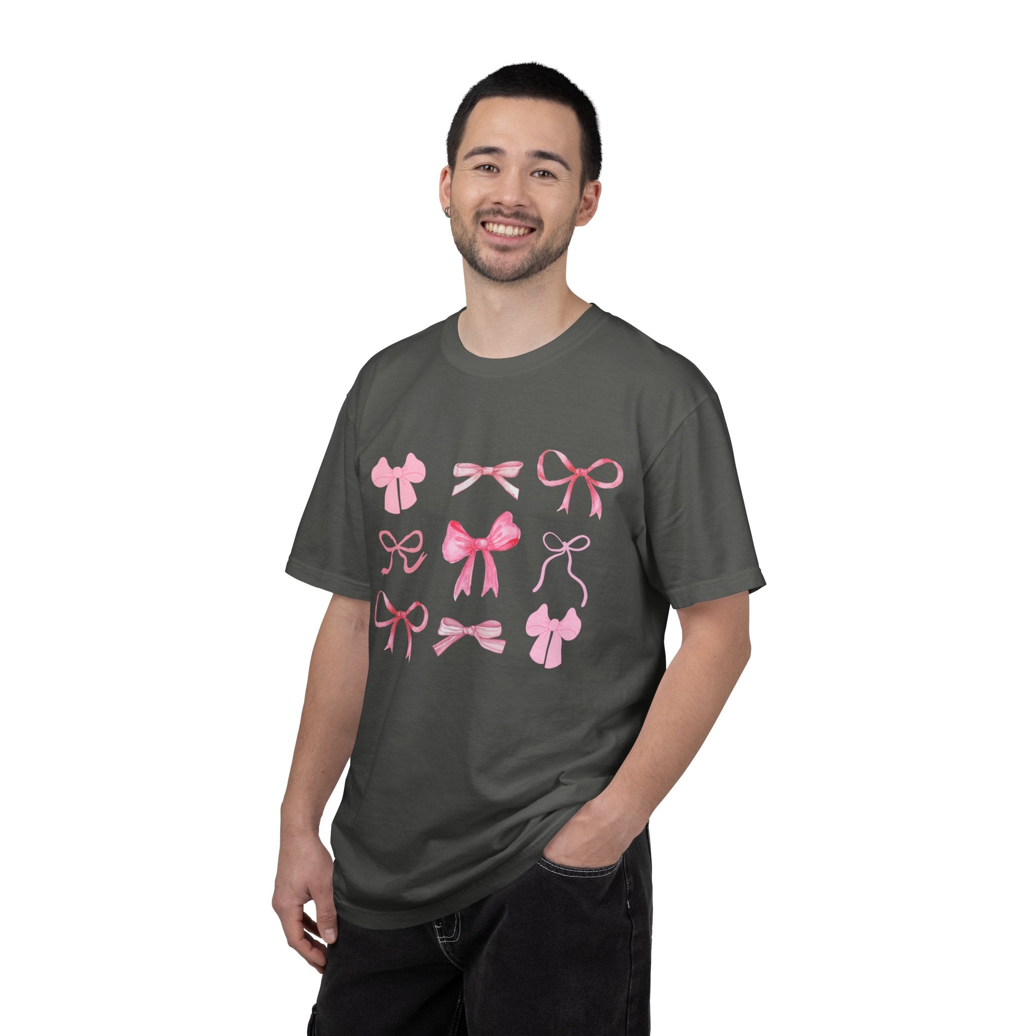 Pink Bow Pattern T-shirt | Cute Ribbon Graphic Tee for Valentine's Day