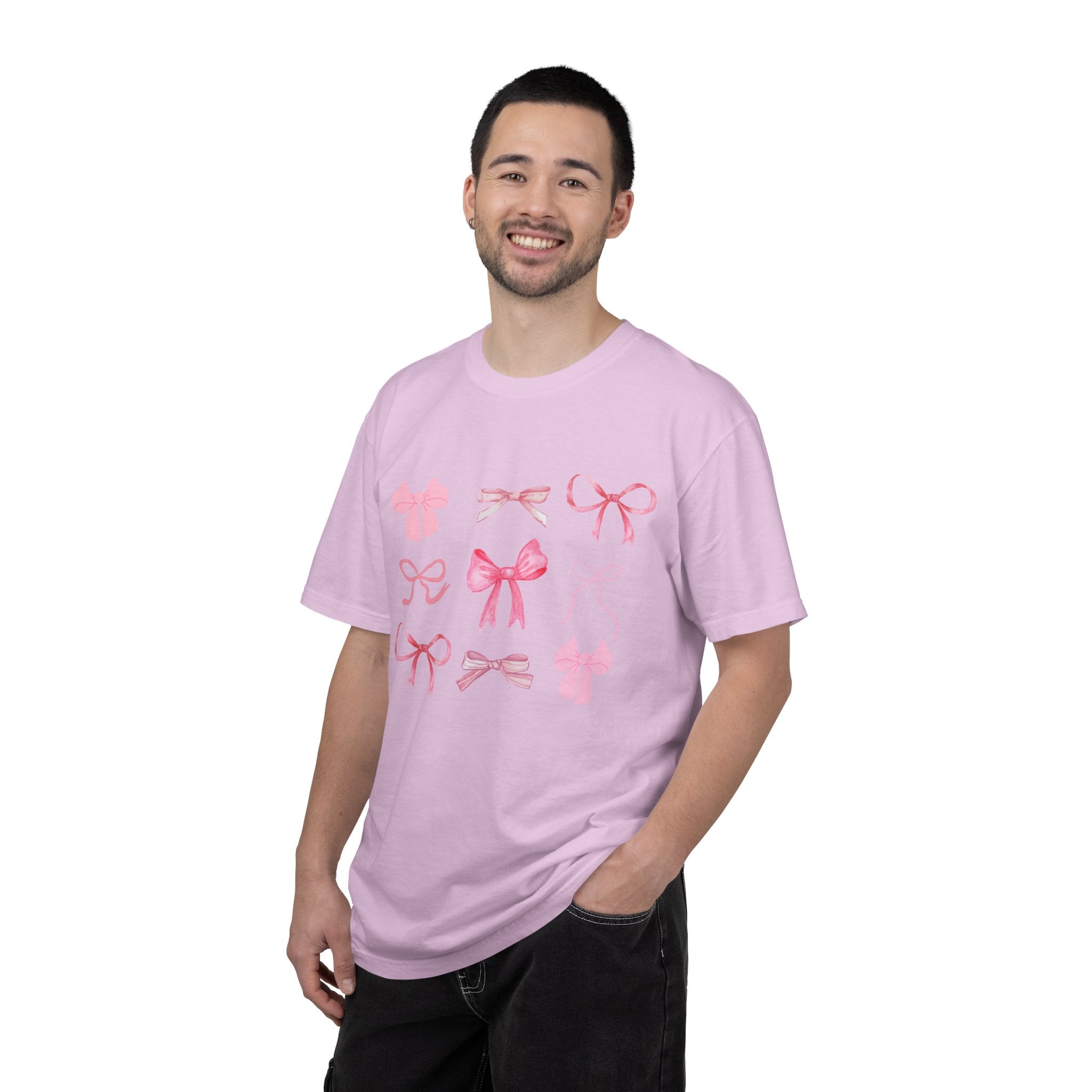 Pink Bow Pattern T-shirt | Cute Ribbon Graphic Tee for Valentine's Day