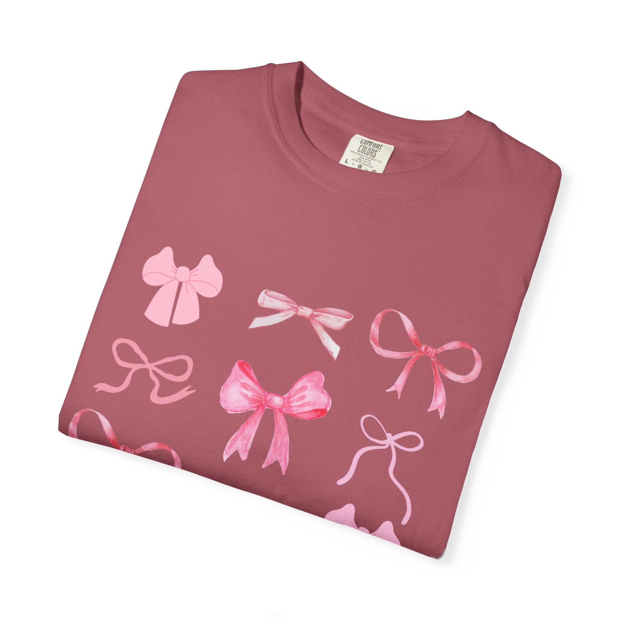 Pink Bow Pattern T-shirt | Cute Ribbon Graphic Tee for Valentine's Day